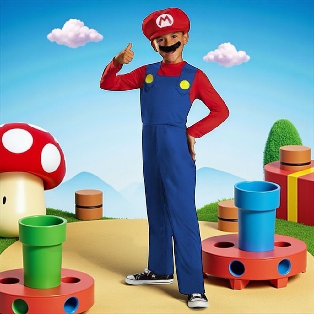 🥳 3/$26 Super Mario Deluxe Kids Costume Size M - 8/10 NWT Halloween Nintendo